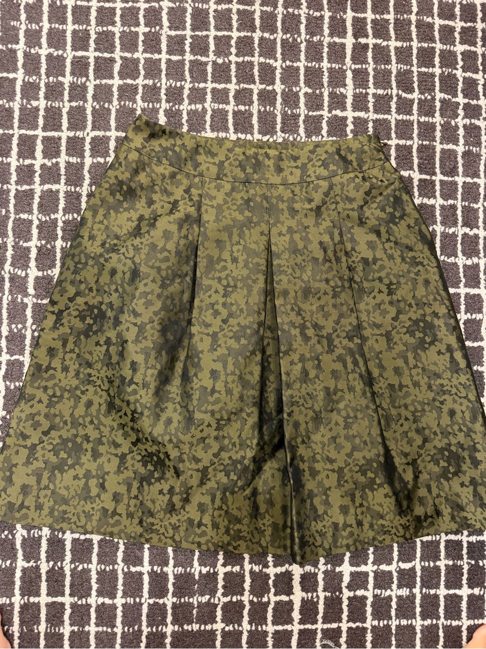 Olive Green Camouflage-Print Midi A-Line Skirt